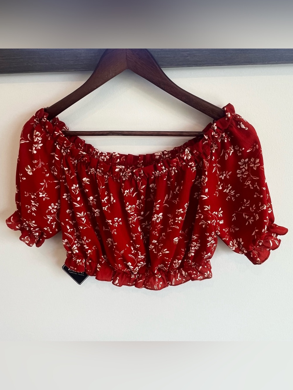 Zaful- Brick Reddish Brown Floral Off-Shoulder Peasant Top NWT 🏷️